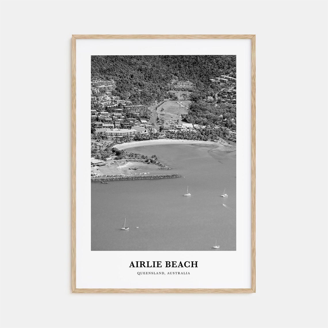 Airlie Beach Aerial Bay View Black and White Australia Travel Poster