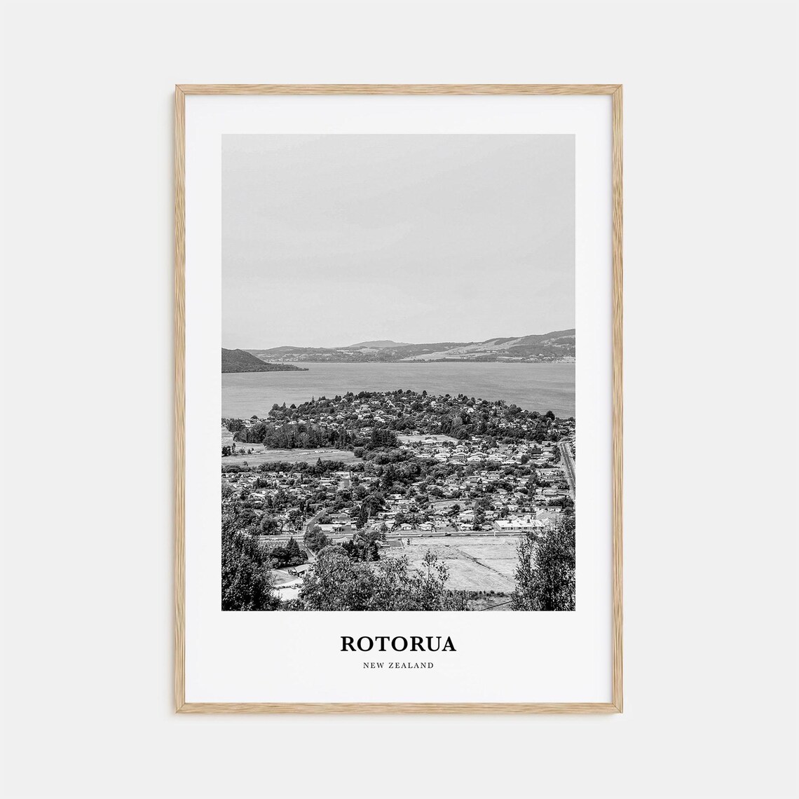 Rotorua New Zealand City And Lake Aerial Black And White Photo Poster