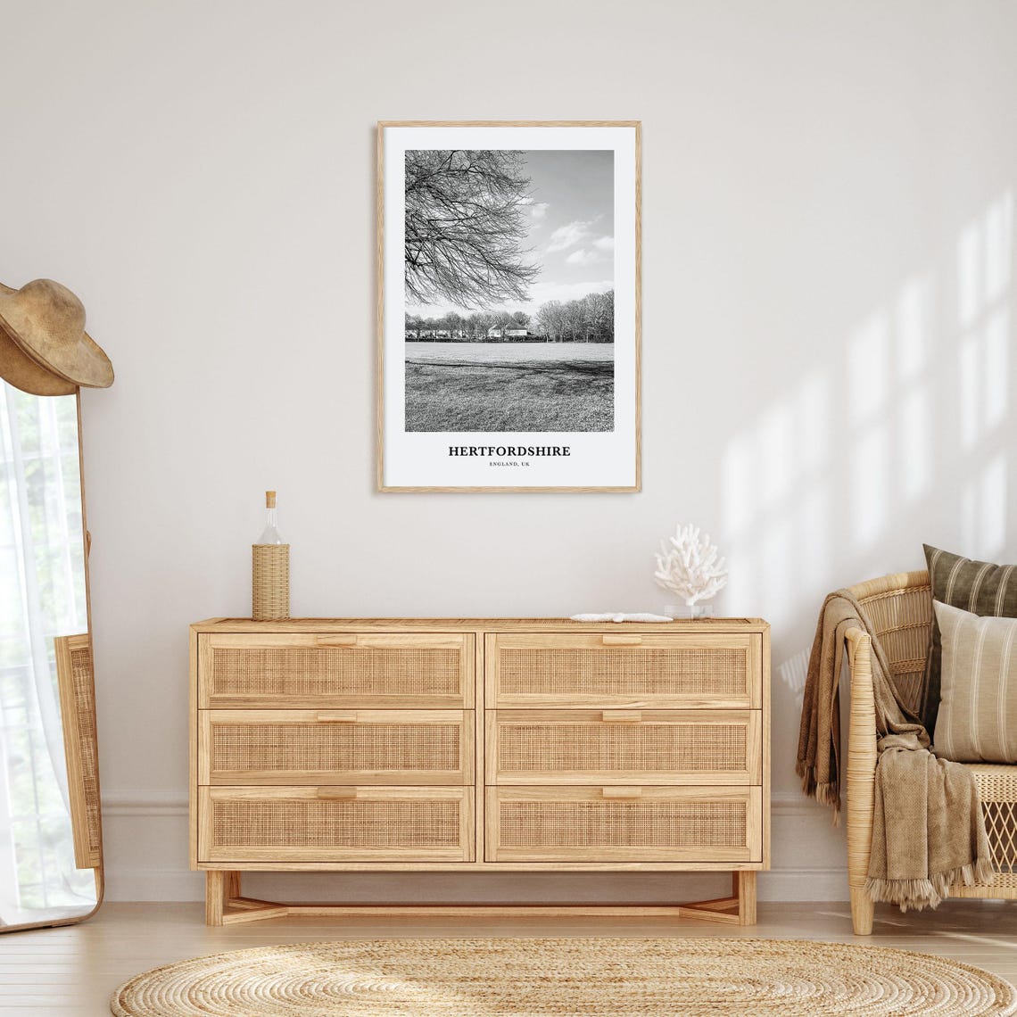 Hertfordshire England Parkland Winter Trees Black and White Poster - Image 3