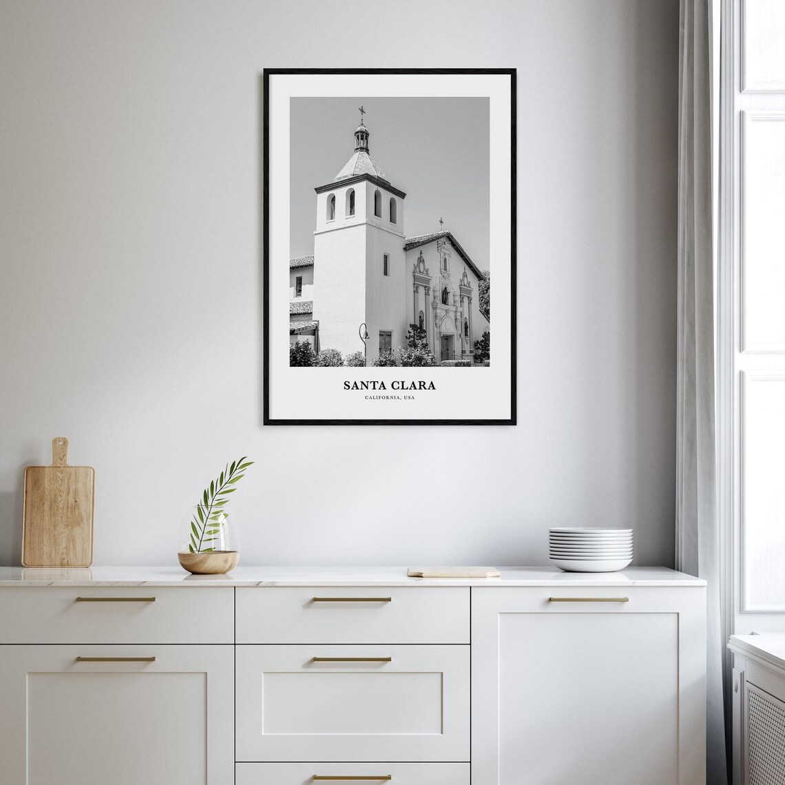 Santa Clara California Historic Mission Church Black White Poster - Image 2