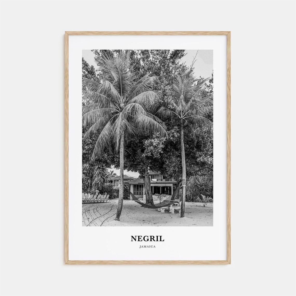 Negril Jamaica Hammock Palm Trees Black and White Beach Poster