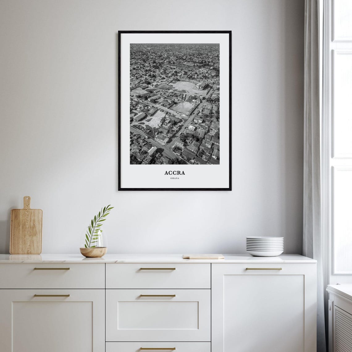 Accra Ghana City Aerial Urban Landscape Skyline Black White Poster - Image 2