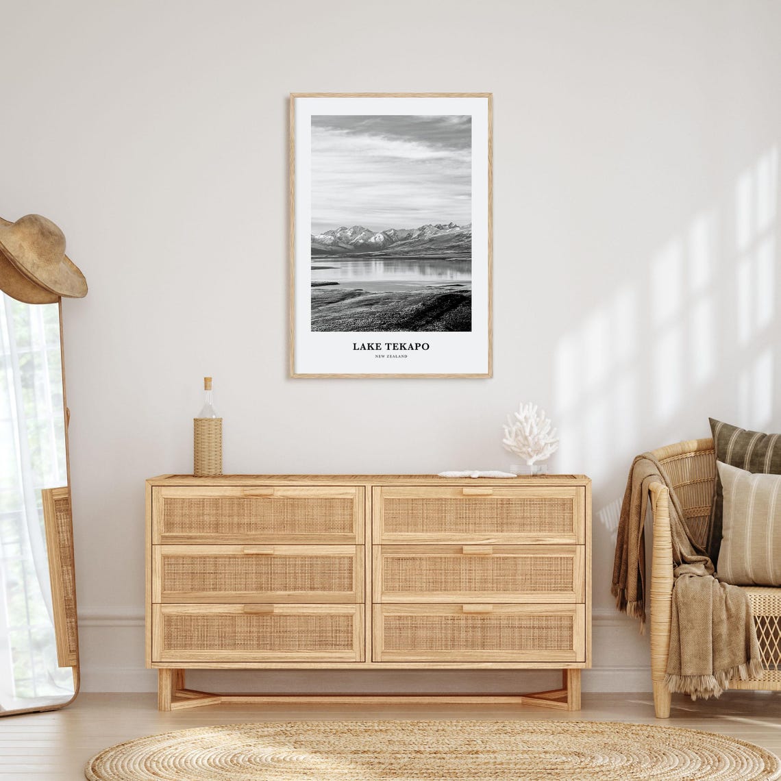Lake Tekapo New Zealand Alpine Lake Black And White Travel Poster - Image 3