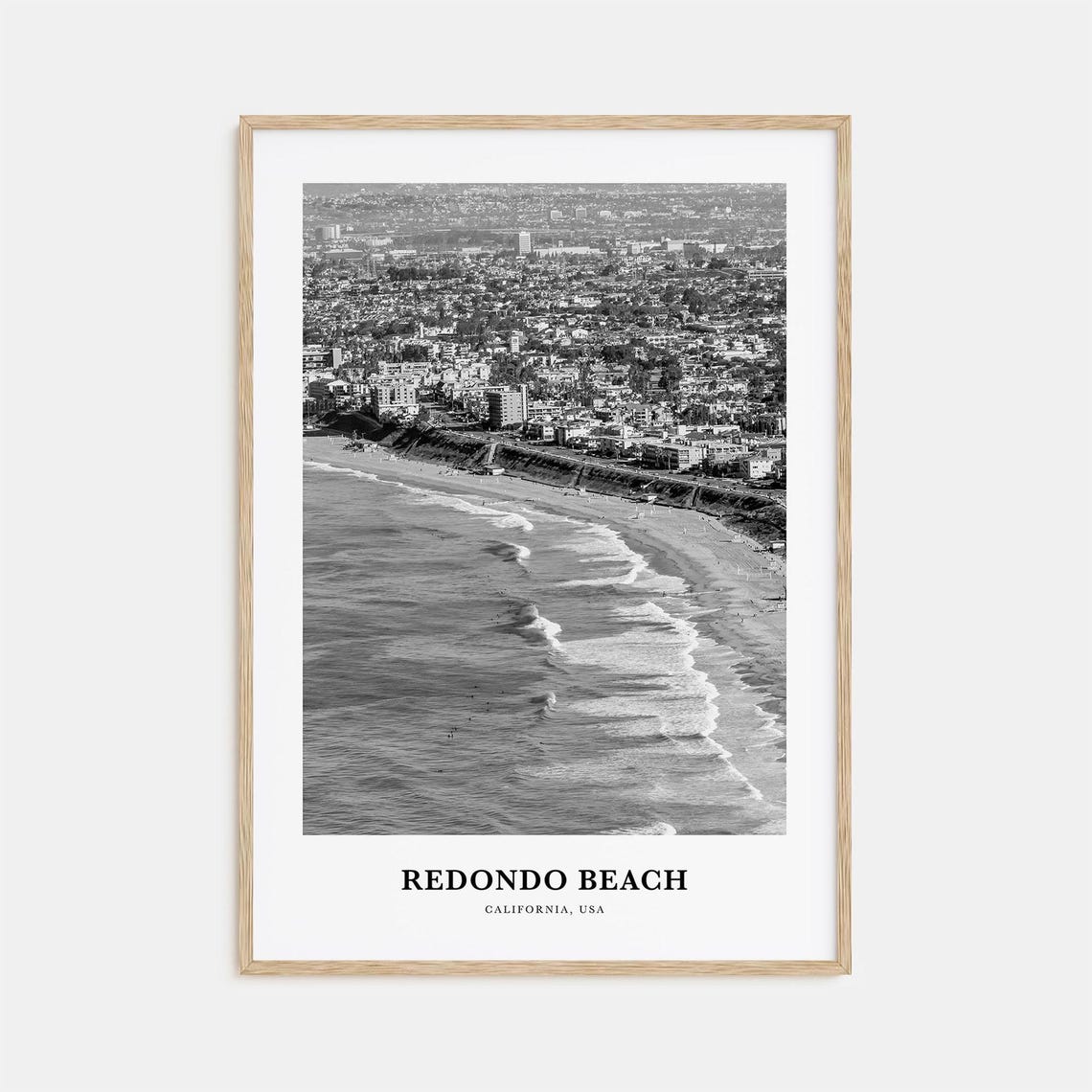 Redondo Beach California Aerial Shoreline Waves Black and White Poster