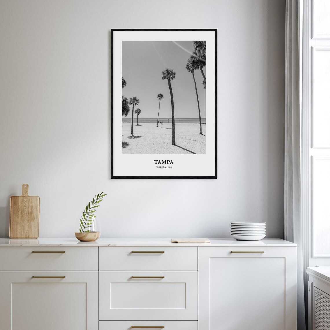 Tampa Florida Beach Palm Trees Black And White Shore Photo Poster - Image 2