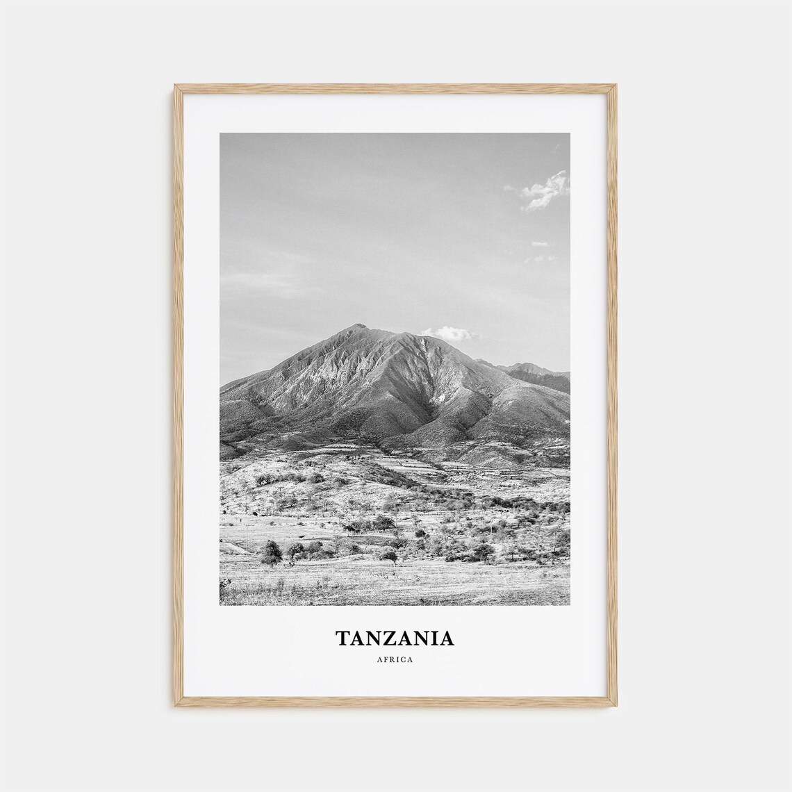 Tanzania Africa Black And White Mountain Landscape Photo Poster