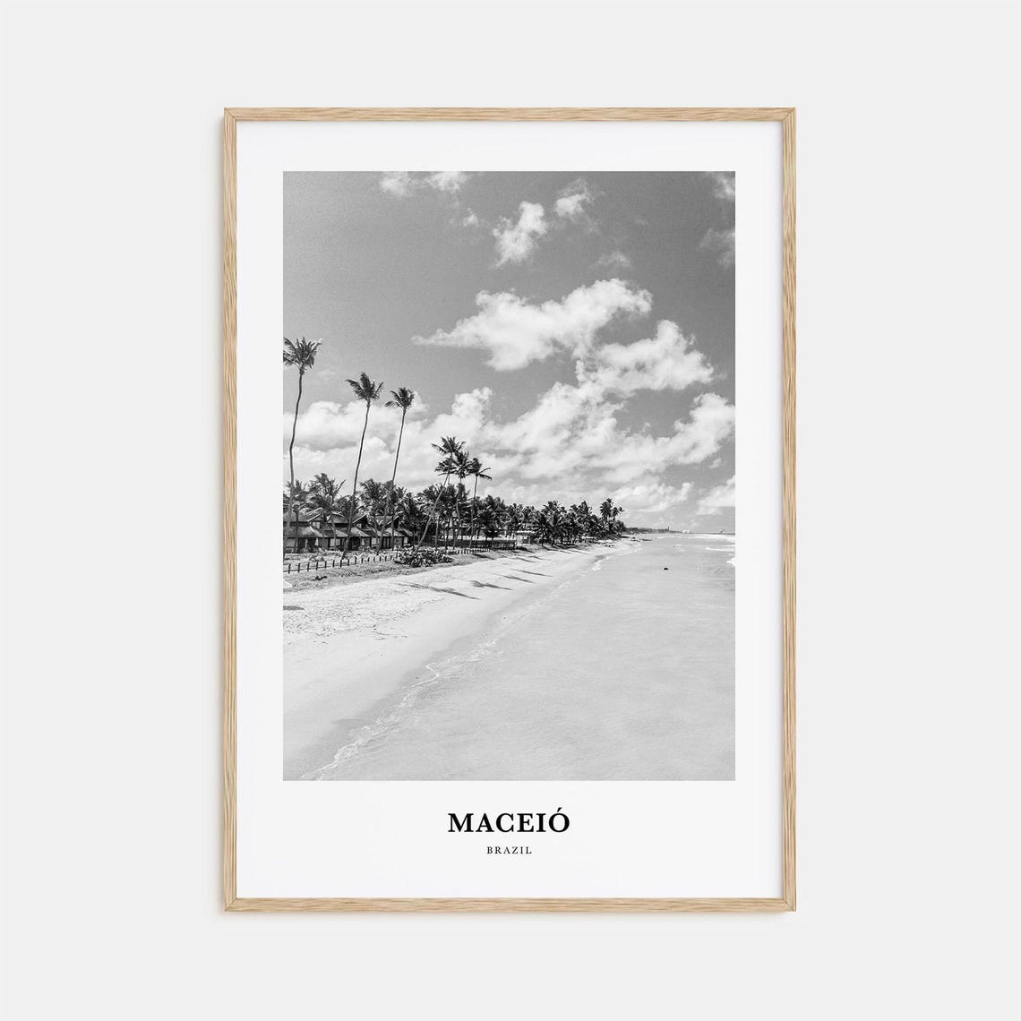 Maceio Brazil Palm Lined Tropical Beach Black and White Travel Poster