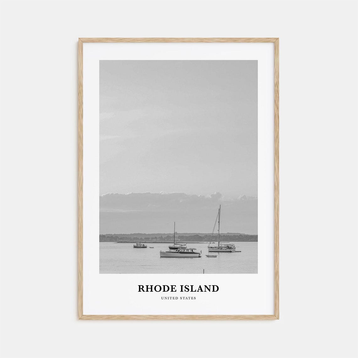 Rhode Island Sailboats Harbor Black White Photography Poster