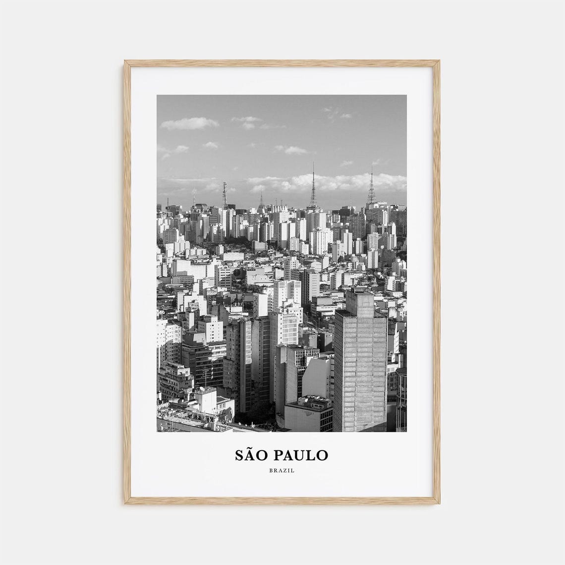Sao Paulo Brazil Cityscape Panorama Skyline Black White Photo Poster