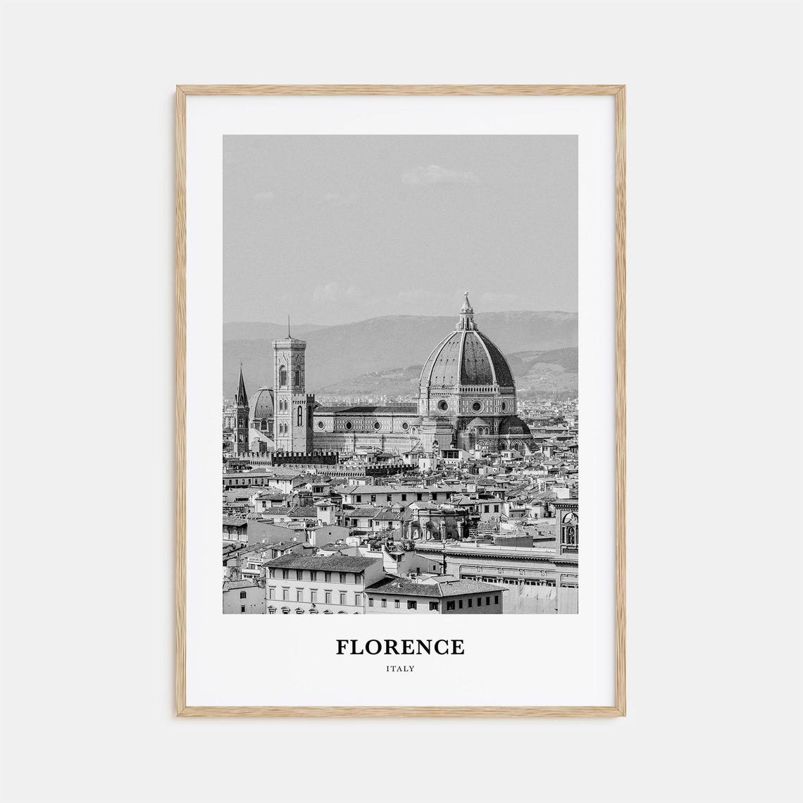 Florence Italy Duomo Cathedral Skyline Black and White Poster
