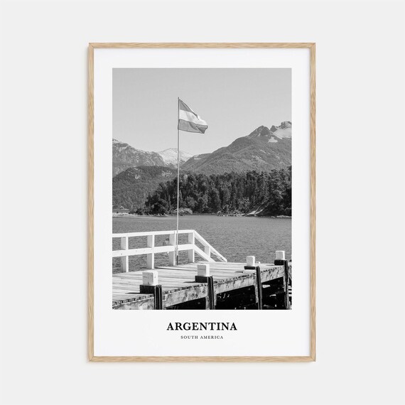 Argentina South America Patagonian Lake Pier Flag Mountain Poster