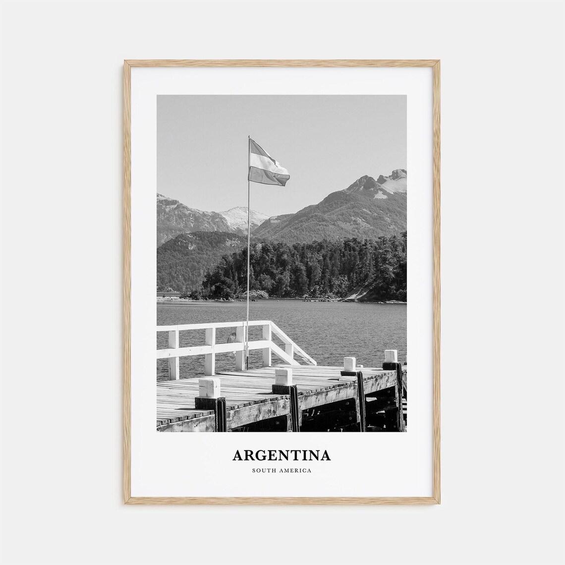 Argentina South America Patagonian Lake Pier Flag Mountain Poster