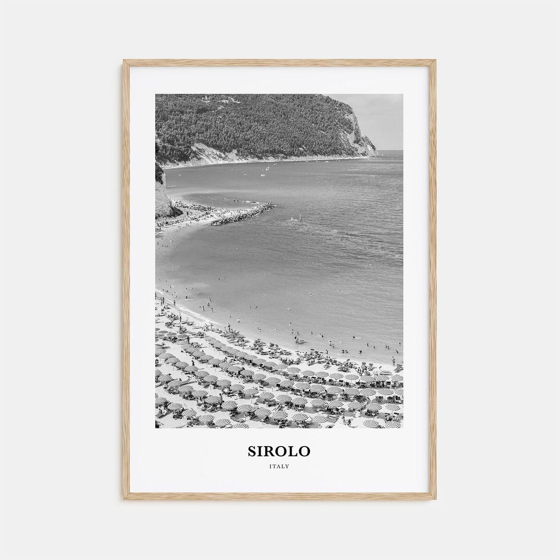 Sirolo Italy Beach Umbrellas Black and White Coastal Scene Poster