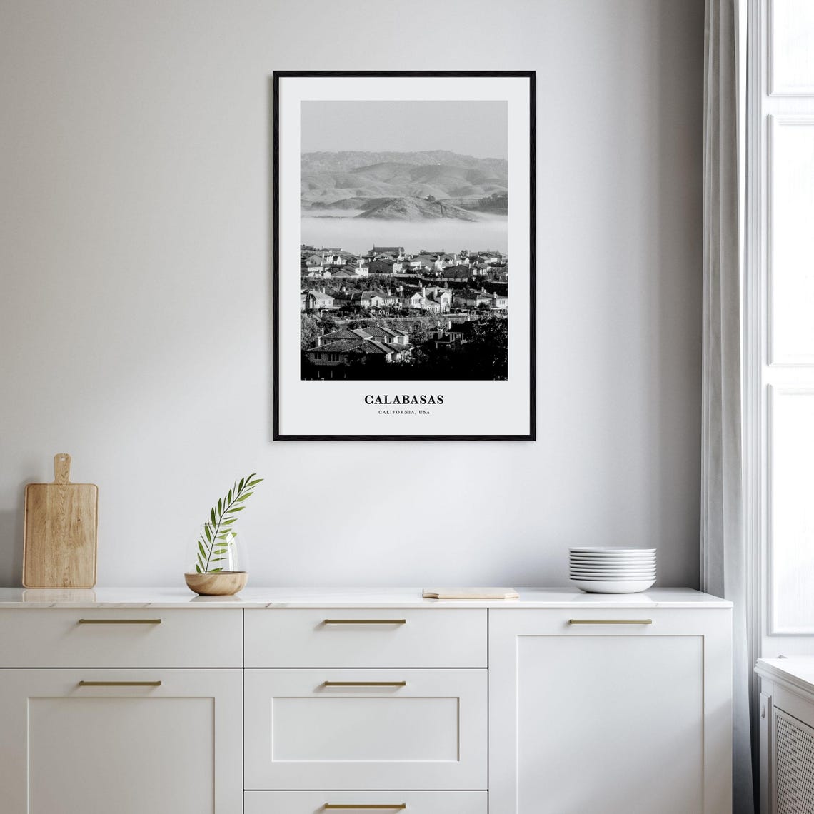 Calabasas California Hillside Suburban Fog Monochrome Poster - Image 2
