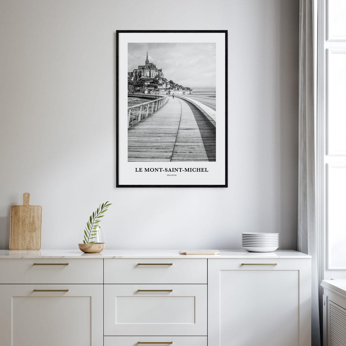 Le Mont-Saint-Michel Abbey Causeway Black and White France Poster - Image 2
