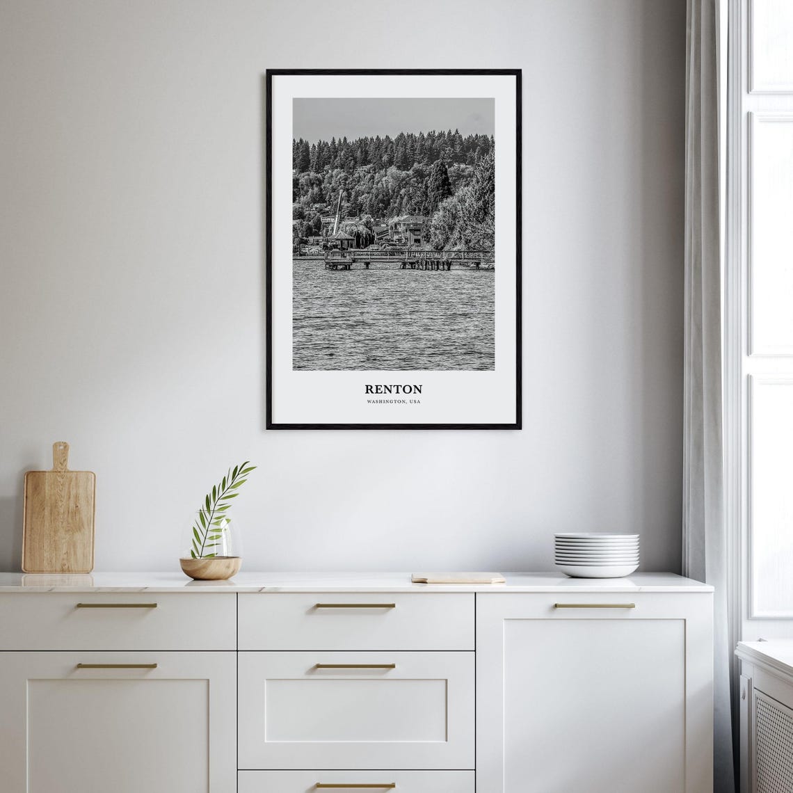 Renton Washington Lakeside Pier Dock Black White Photo Poster - Image 2