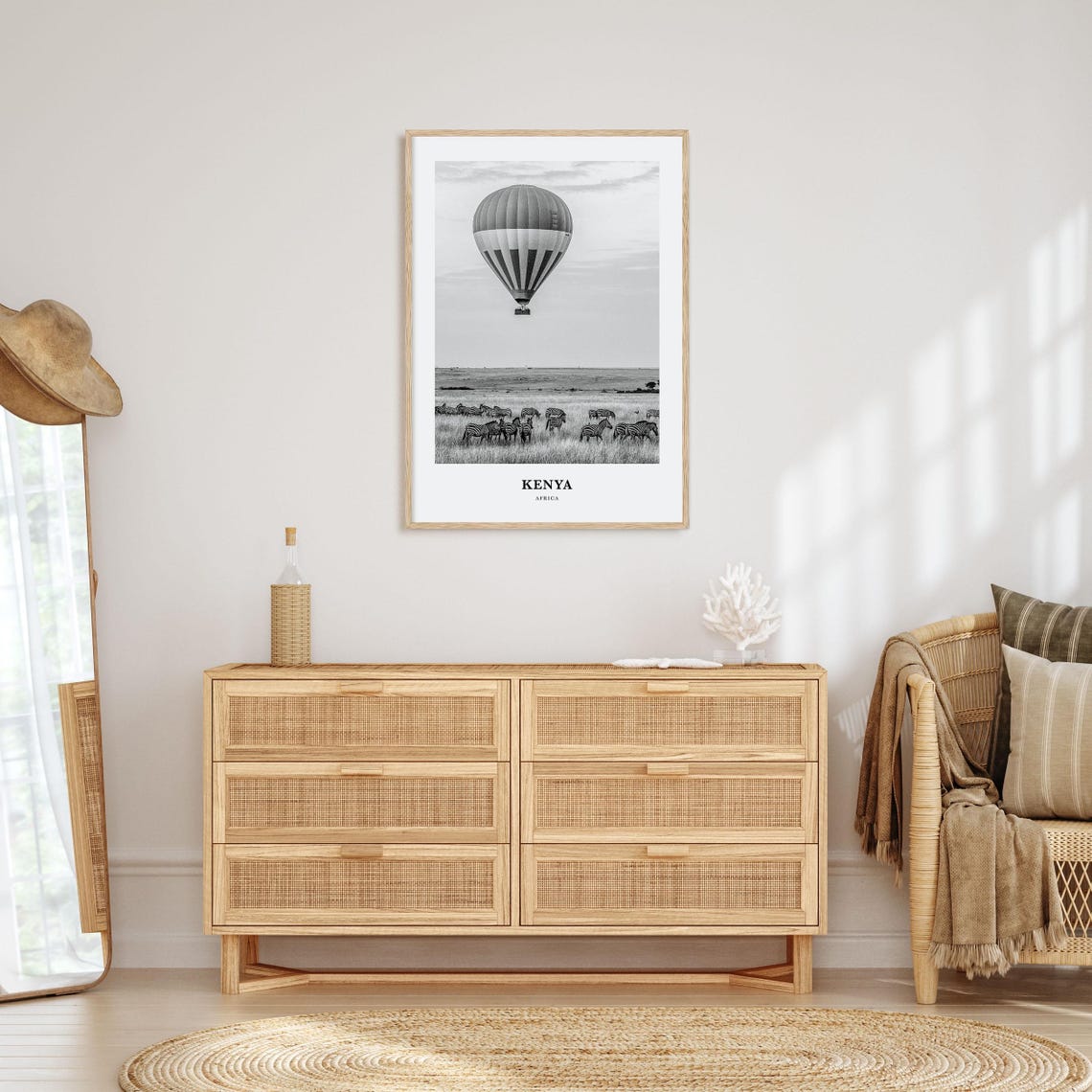 Kenya Africa Black and White Safari Balloon Over Zebra Herd Poster - Image 3