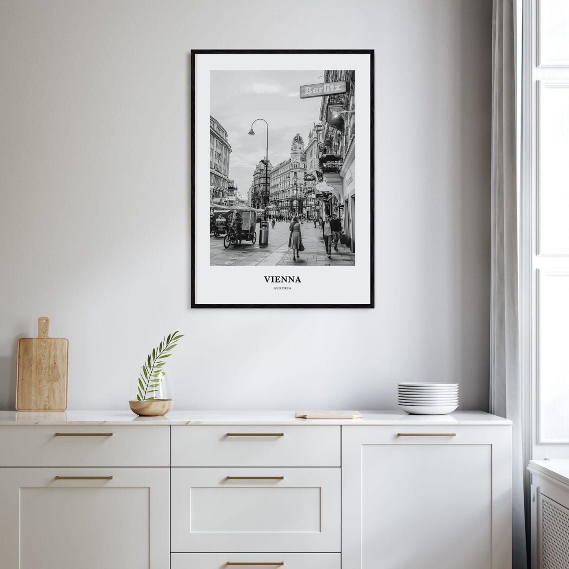 Vienna Austria Black and White Historic Shopping Street Poster - Image 2