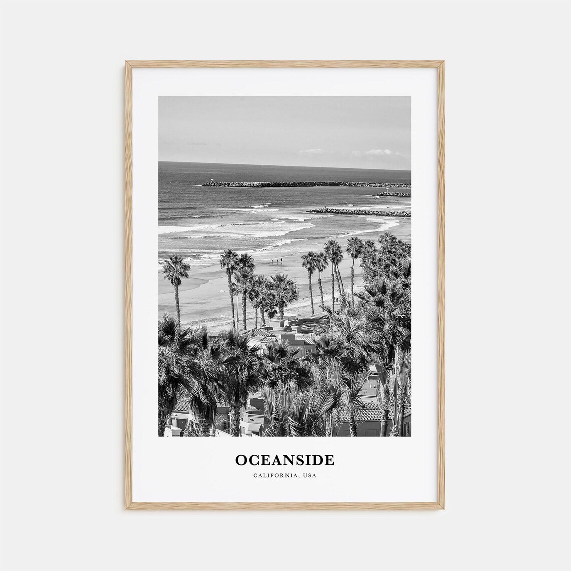 Oceanside California Palm Tree Coastline and Pier Photo Poster