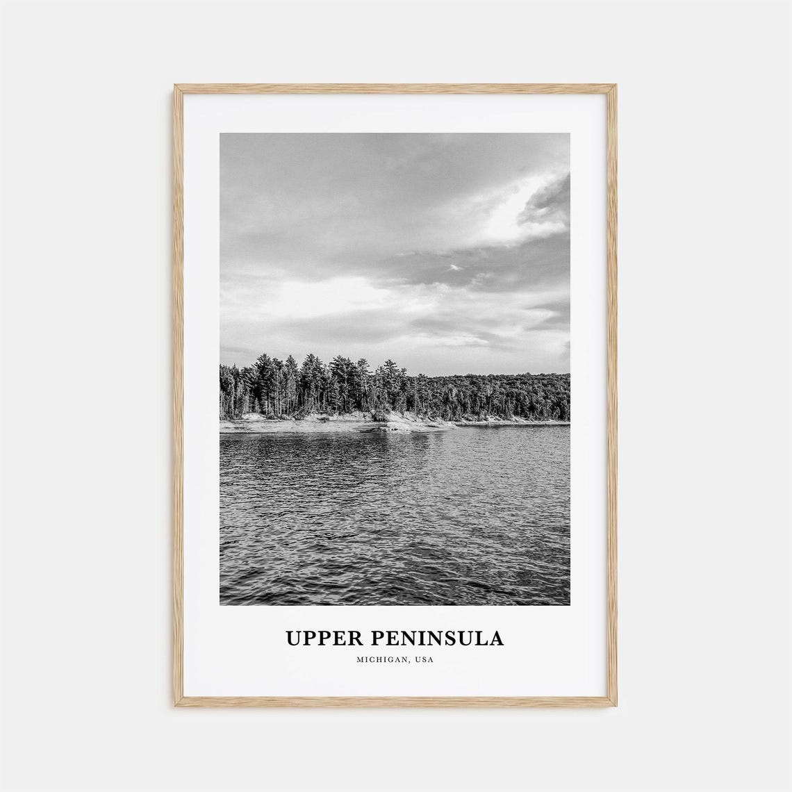 Upper Peninsula Michigan Lake Forest Shoreline Black White Poster