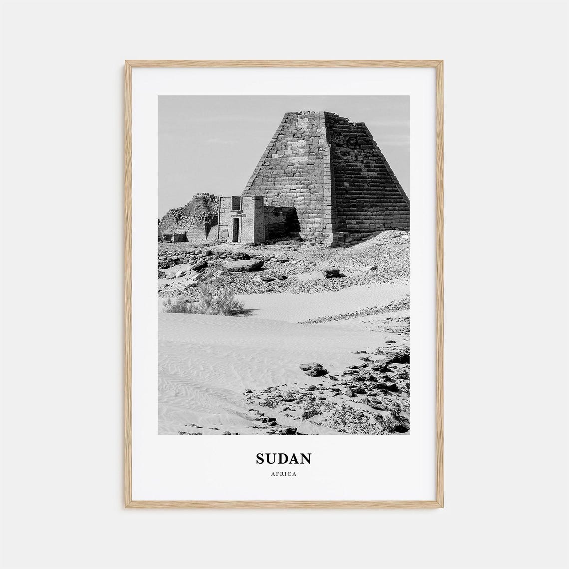 Sudan Nubian Desert Pyramid Black White Ancient Ruins Photo Poster