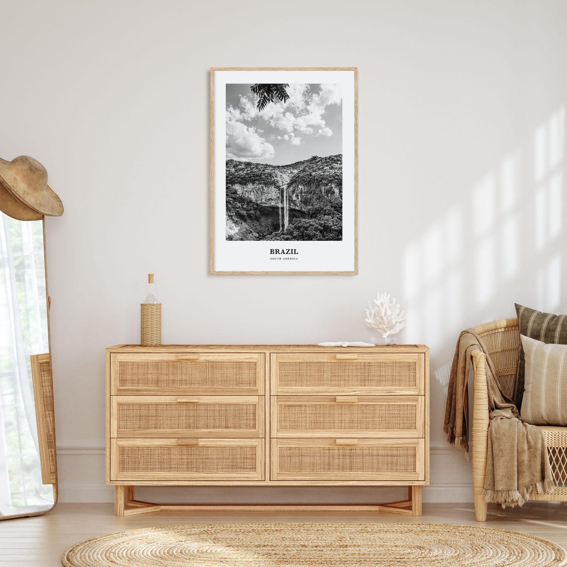 Brazil Waterfall Canyon Tropical Forest Black and White Poster - Image 3