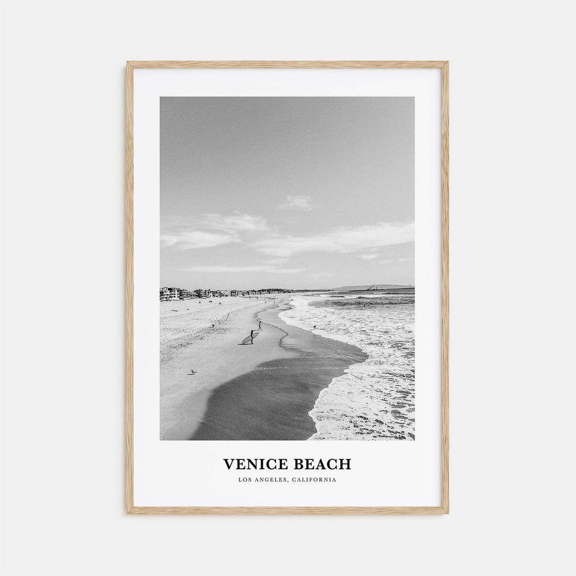 Venice Beach Los Angeles Shoreline Surfer Coast Monochrome Poster