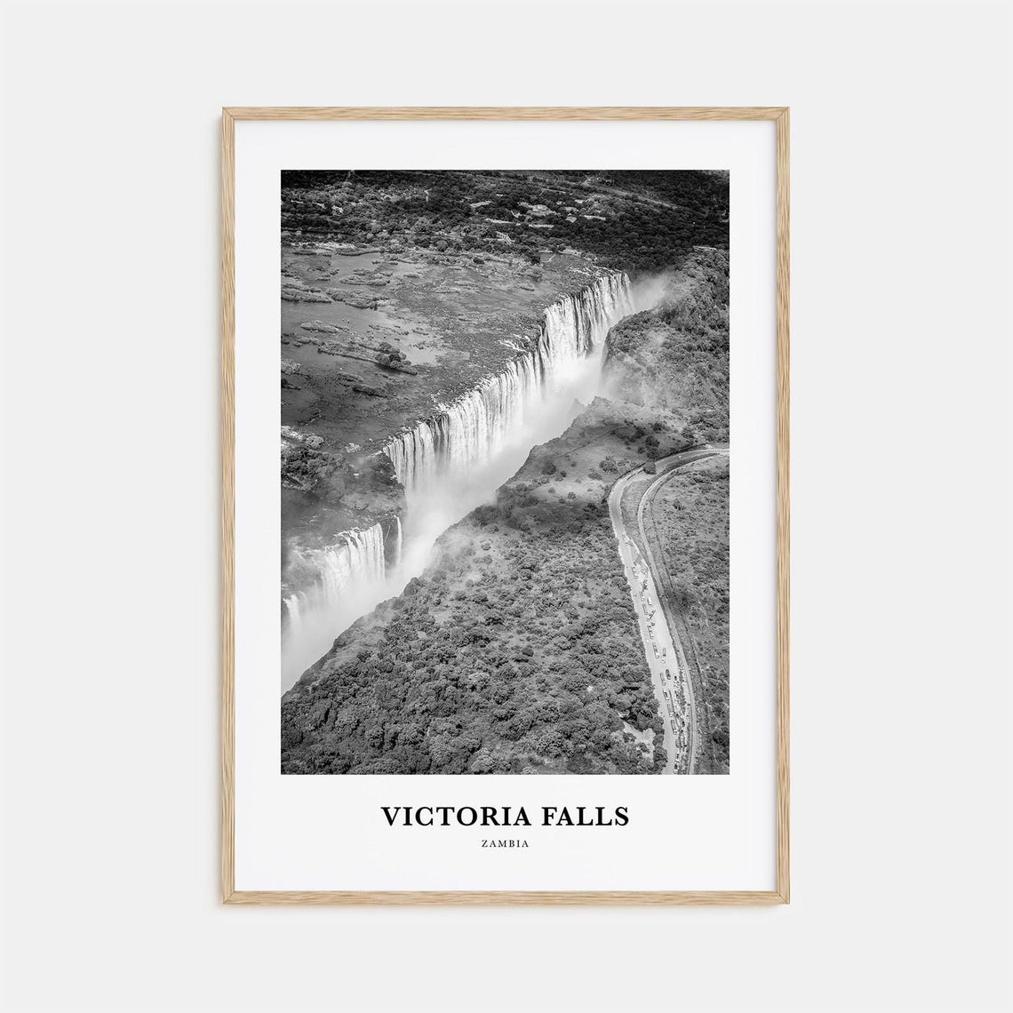 Victoria Falls Zambia Monochrome Aerial Cascade Waterfall Poster