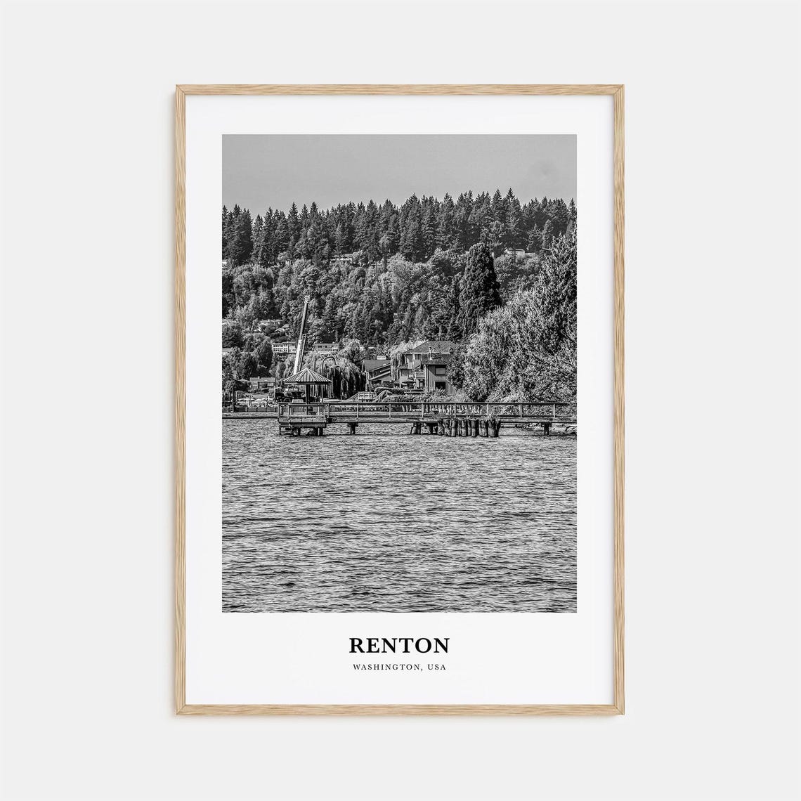 Renton Washington Lakeside Pier Dock Black White Photo Poster