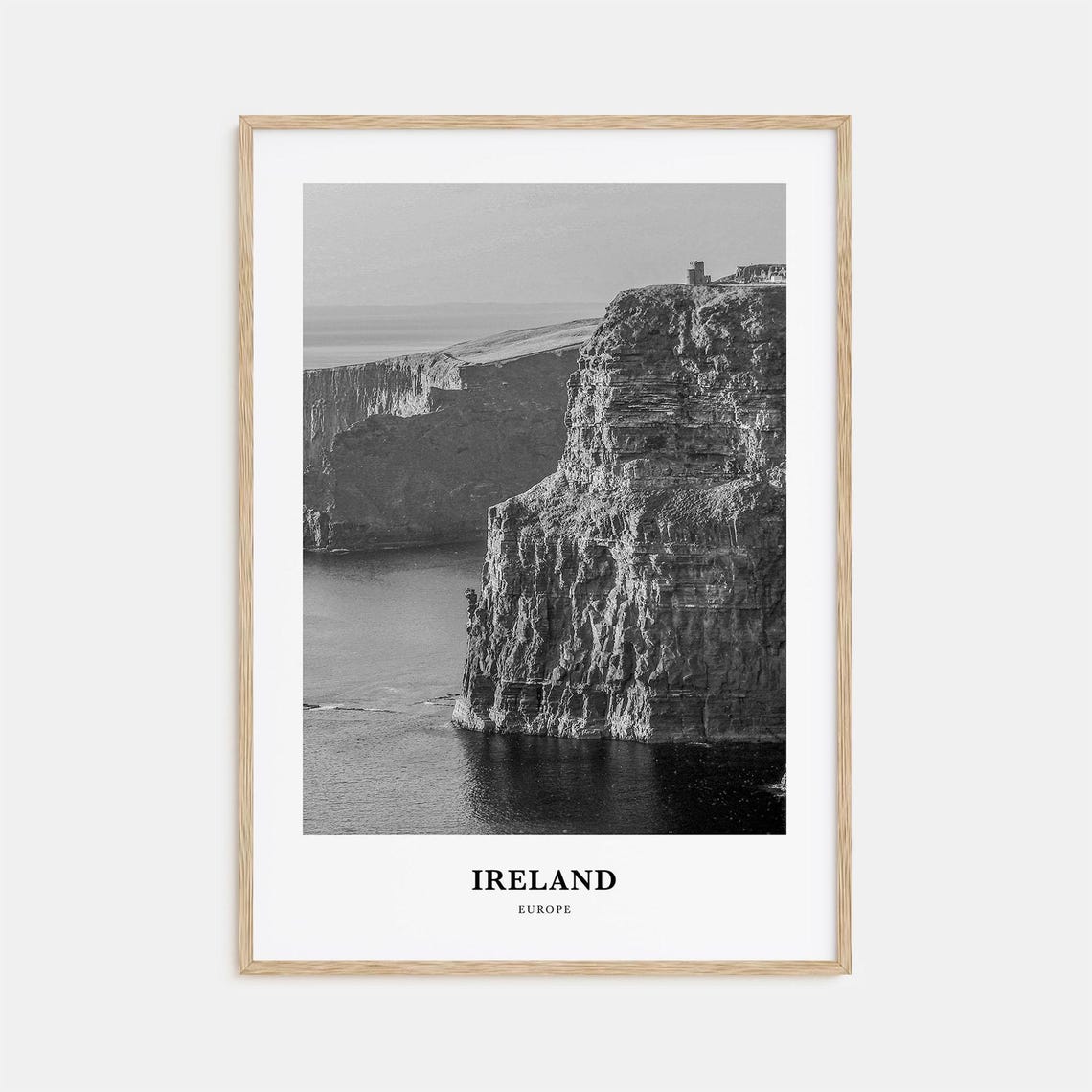 Ireland Dramatic Sea Cliffs View Black and White Travel Poster