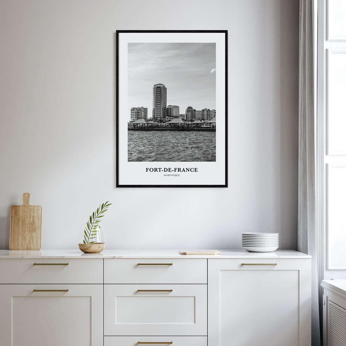 Fort-de-France Martinique Harbor Black and White Photo Poster - Image 2