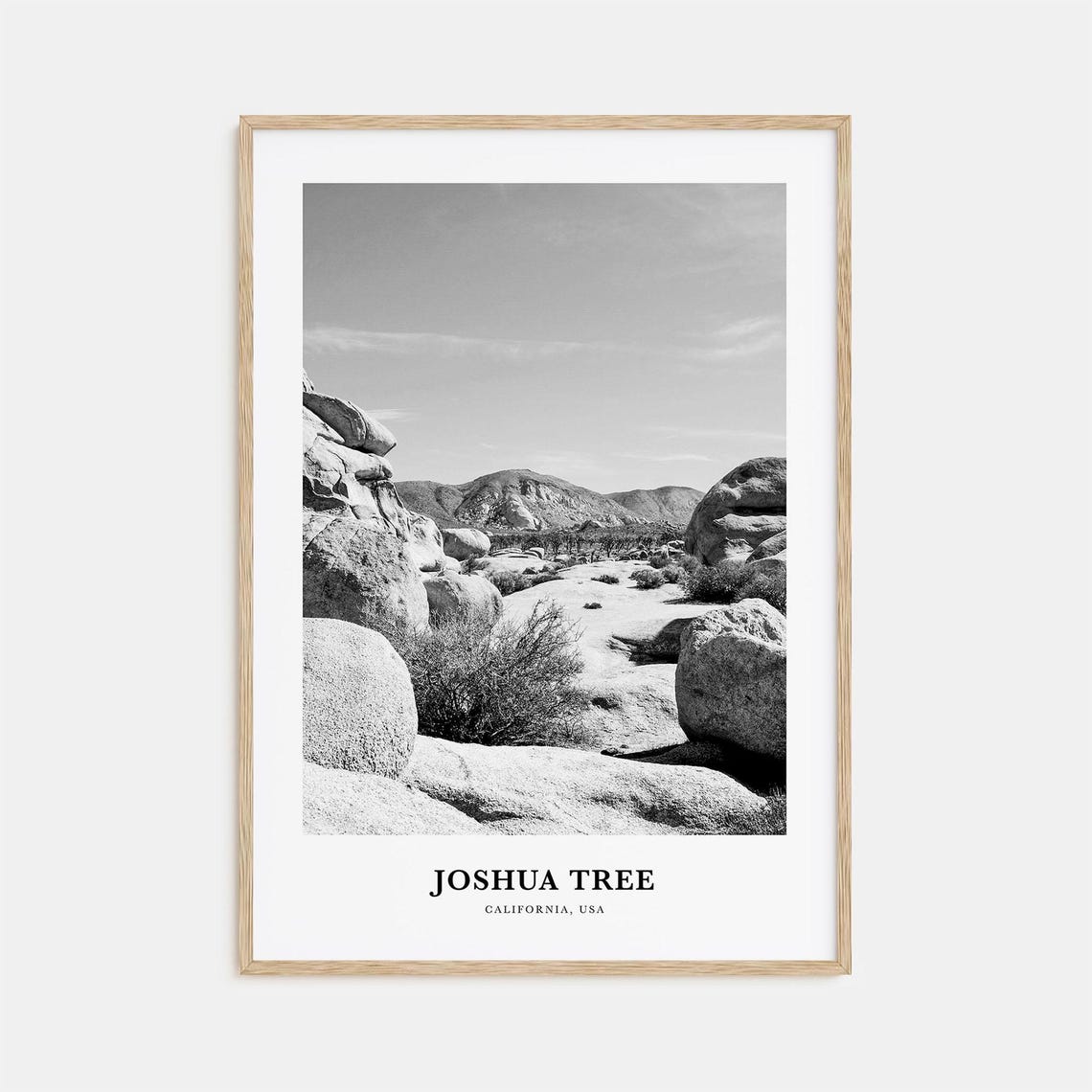 Joshua Tree California Black and White Desert Boulder Field Poster