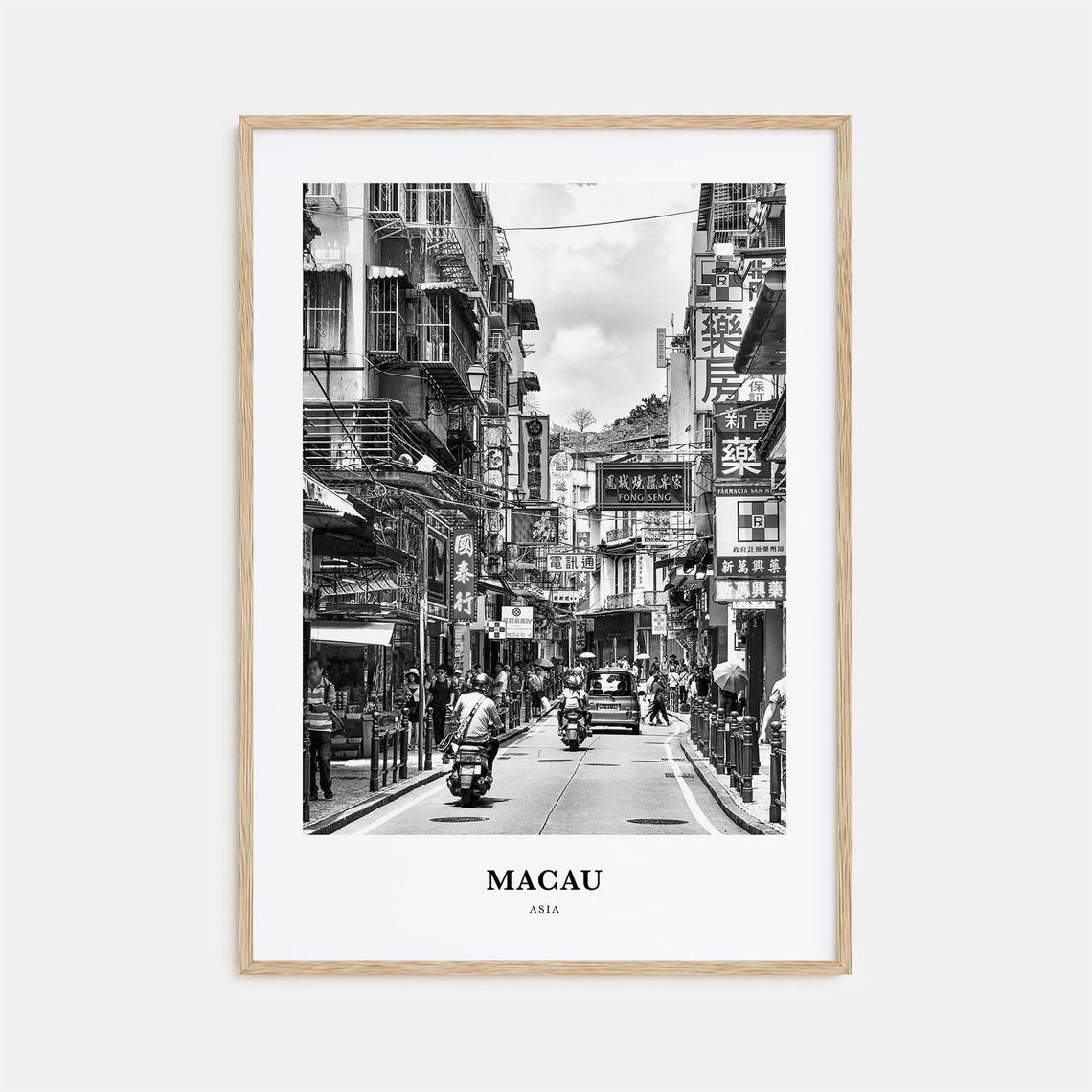 Macau Old Town Street Scene Black and White Photography Poster