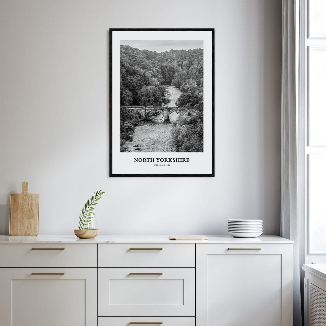 North Yorkshire Stone Bridge Over the River Woodland Valley Poster - Image 2