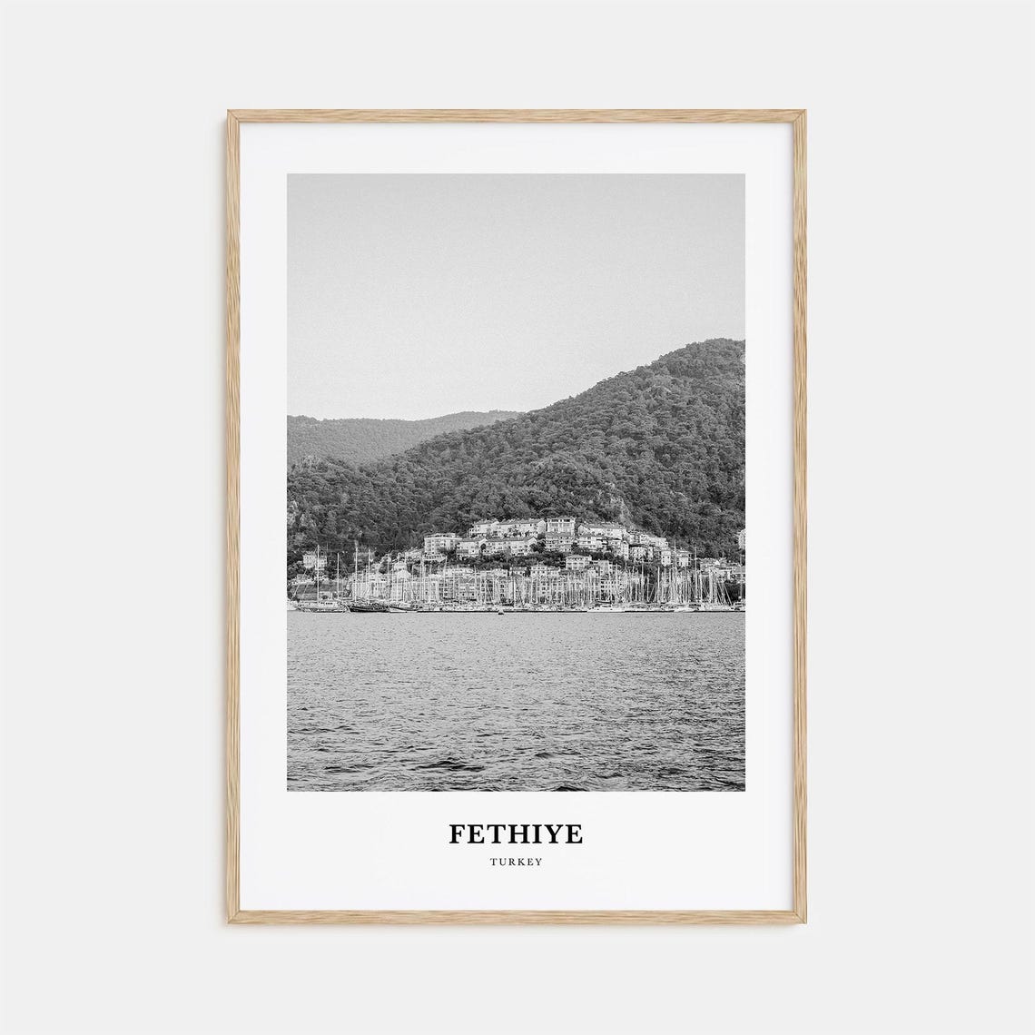 Fethiye Turkey Harbor Sailboats Black and White Photo Poster