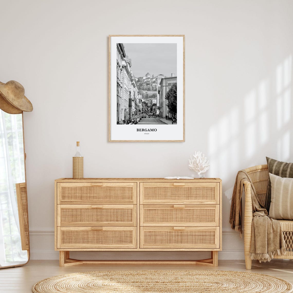 Bergamo Italy Black and White Old Town Hill Street View Poster - Image 3