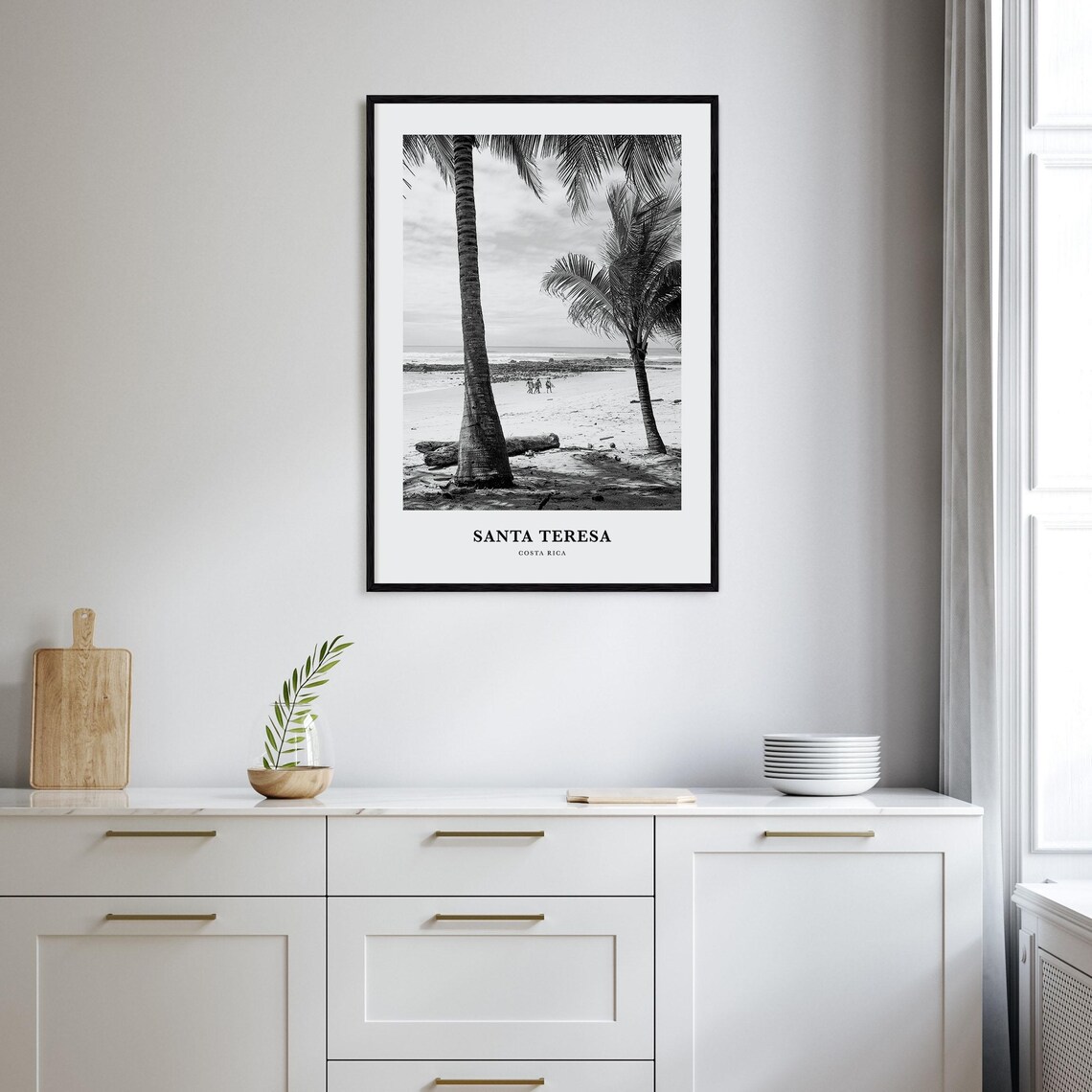 Santa Teresa Costa Rica Palm Trees Beach Black White Tropical Photo Poster - Image 2