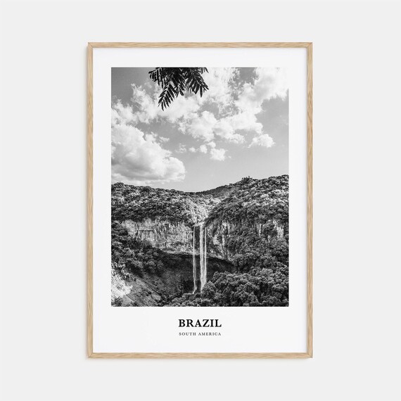 Brazil Waterfall Canyon Tropical Forest Black and White Poster