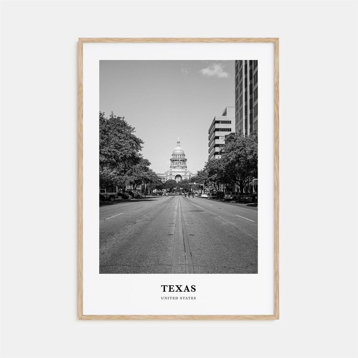 Texas State Capitol View Down Austin Avenue Black and White Poster