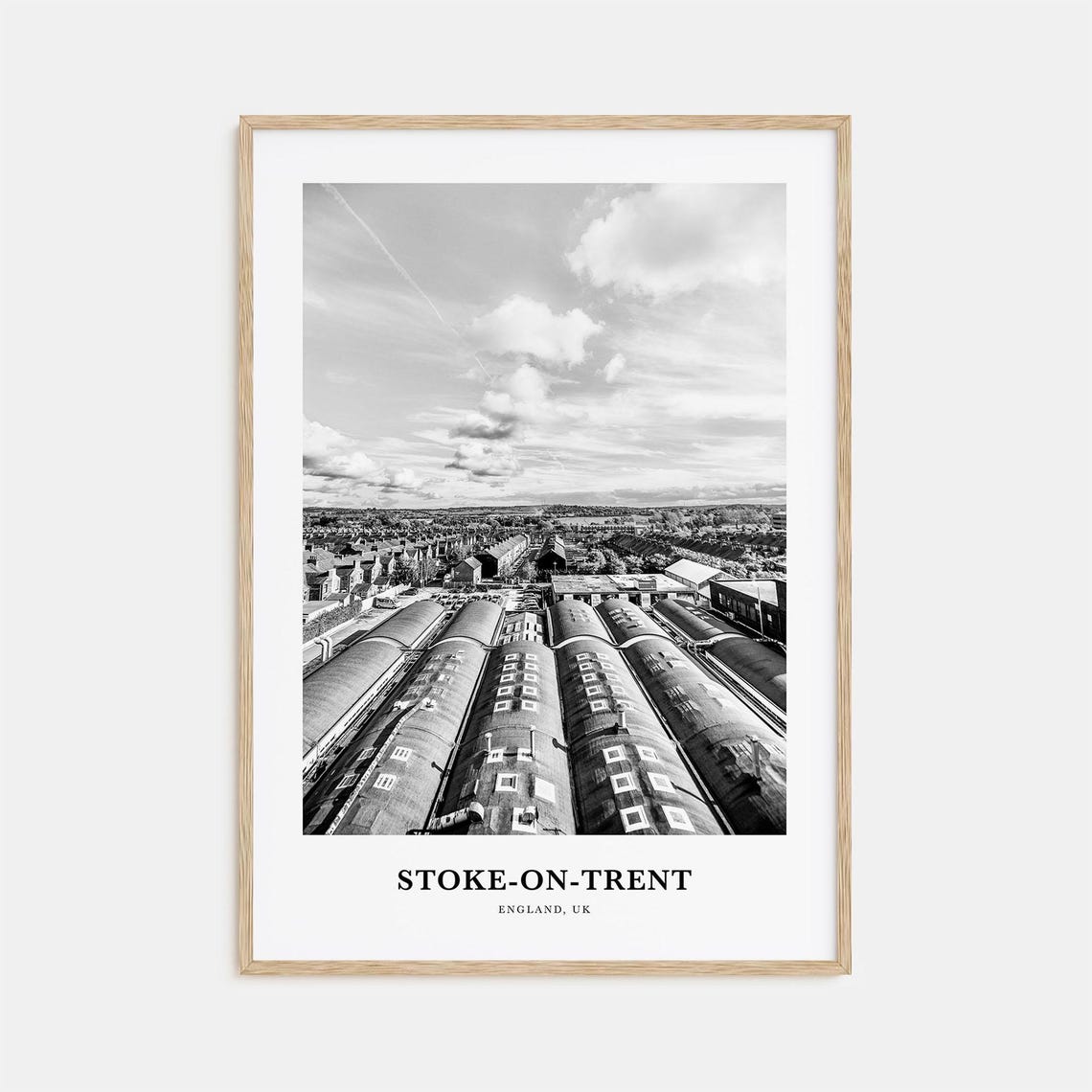 Stoke On Trent Bottle Kilns Aerial Black White Industrial Poster