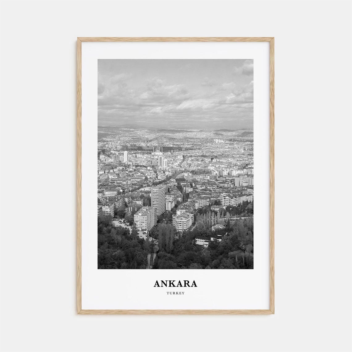 Ankara City Skyline Aerial View Black and White Travel Poster