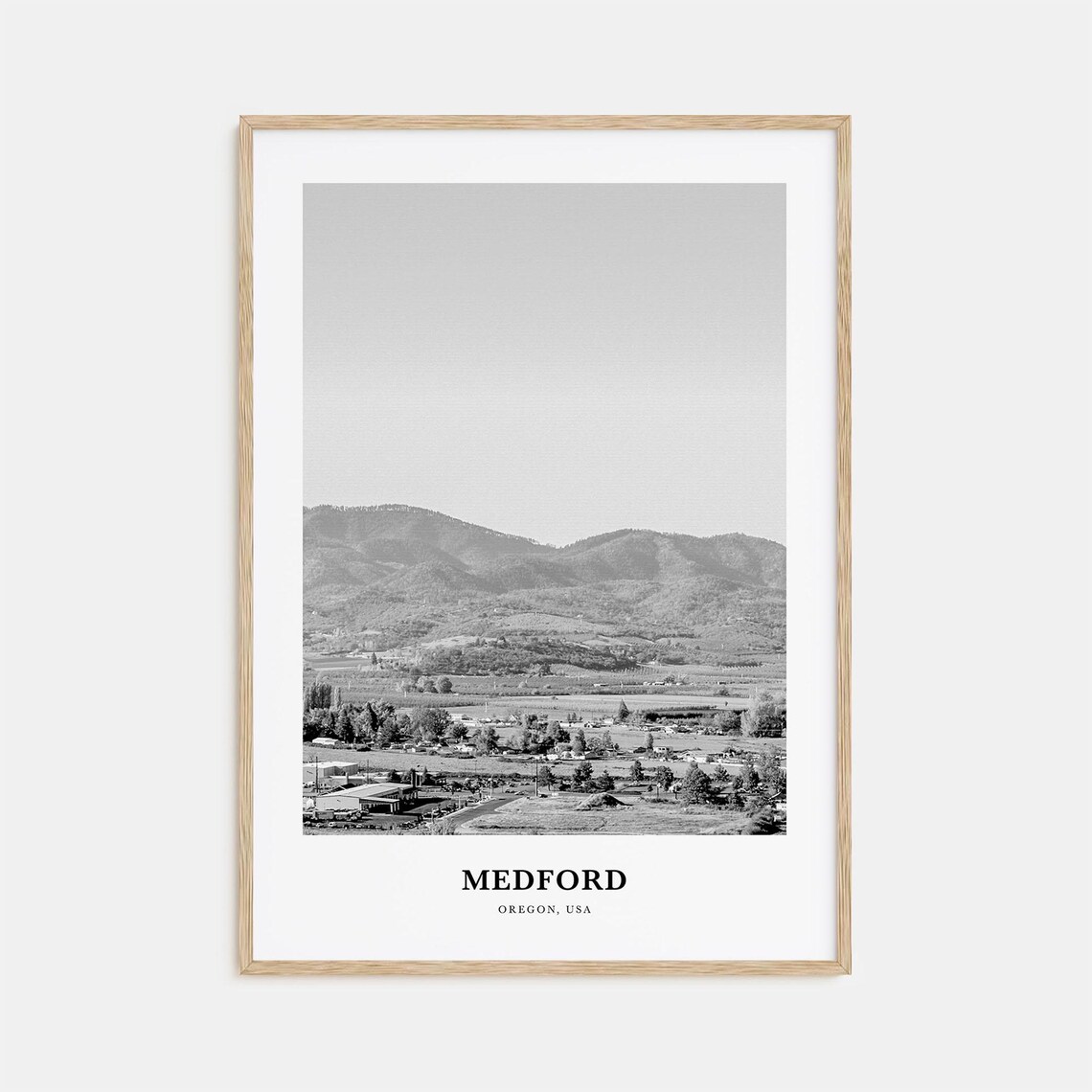 Medford Oregon Scenic Valley And Hills Black White Photography Poster