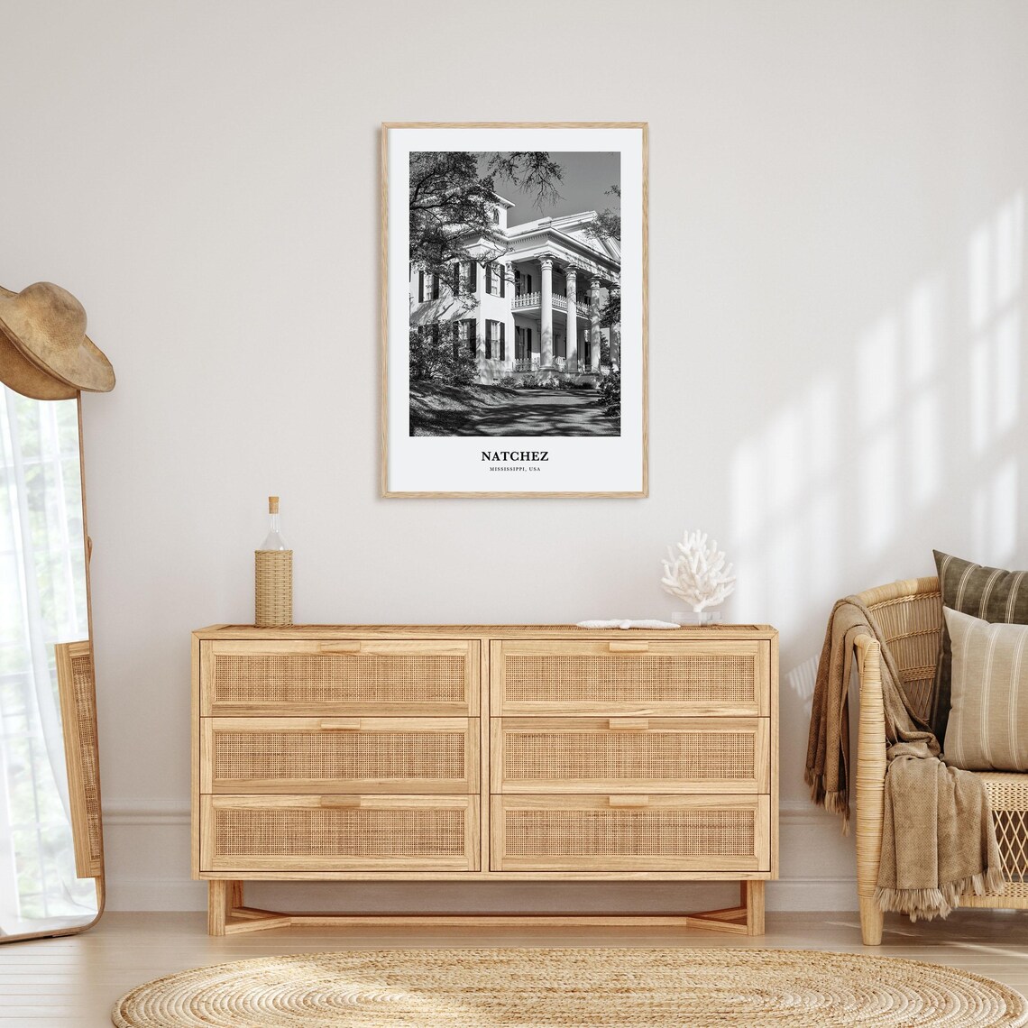 Natchez Mississippi Antebellum Mansion Black And White Travel Poster - Image 3