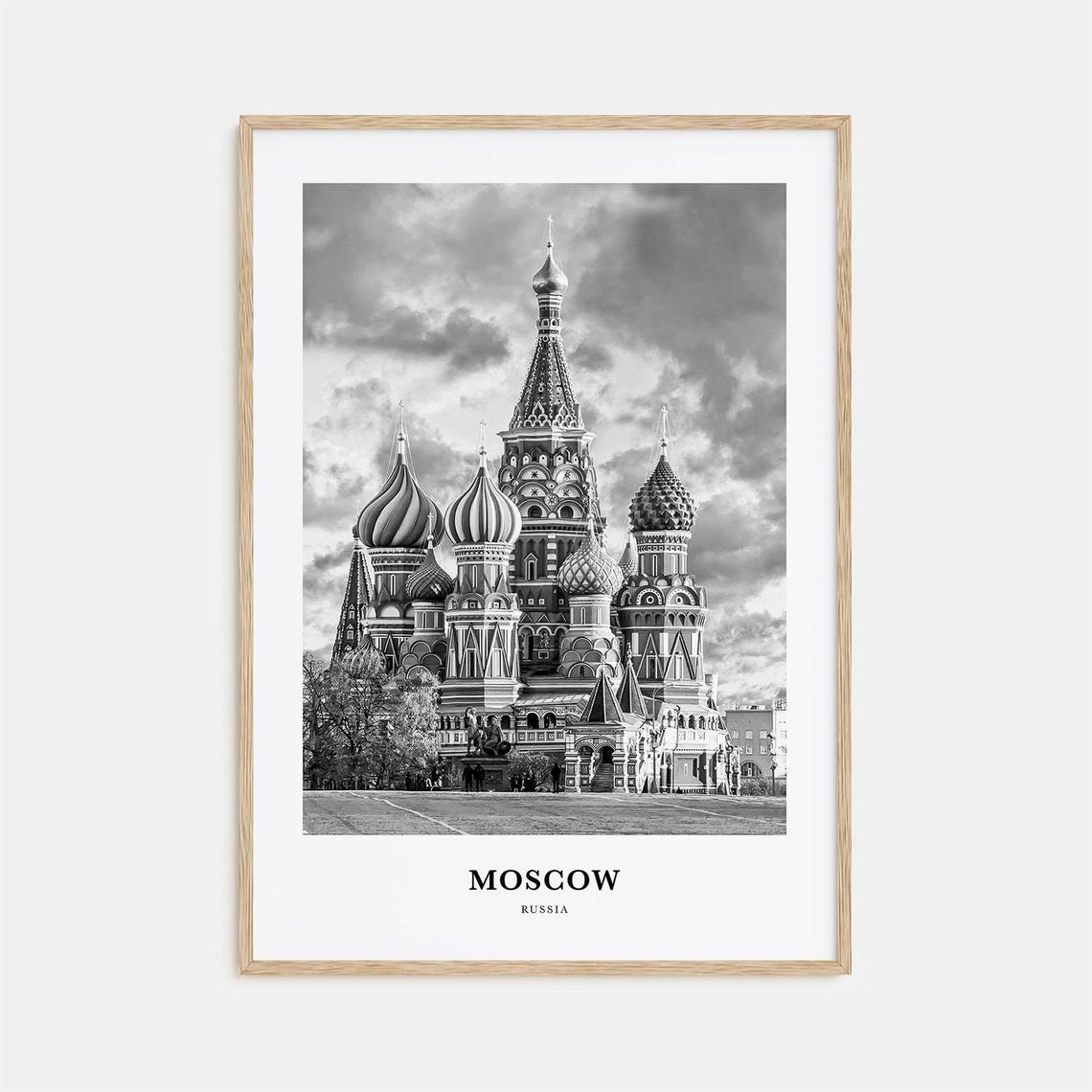 Moscow Russia Black and White Historic St Basil Cathedral Poster