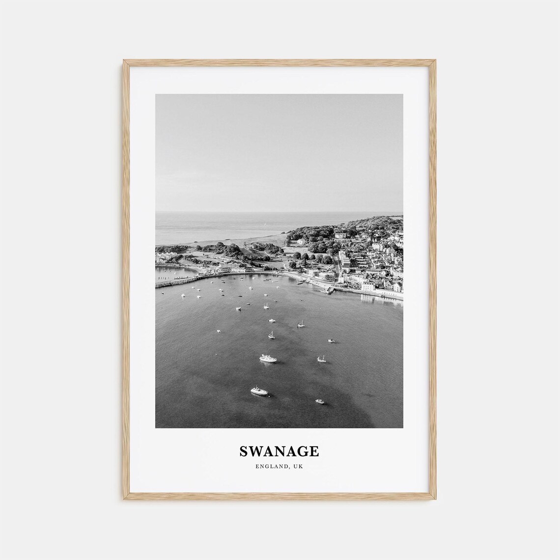 Swanage England Harbor Boats Aerial Black White Photo Poster
