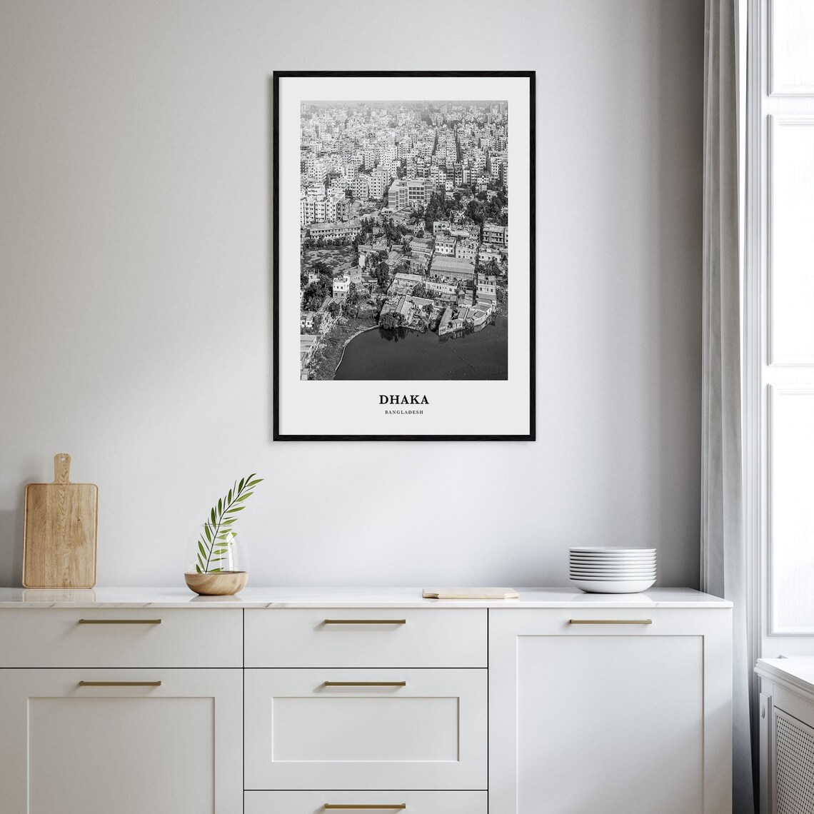 Dhaka Bangladesh Minimalist Black and White City Aerial View Poster - Image 2