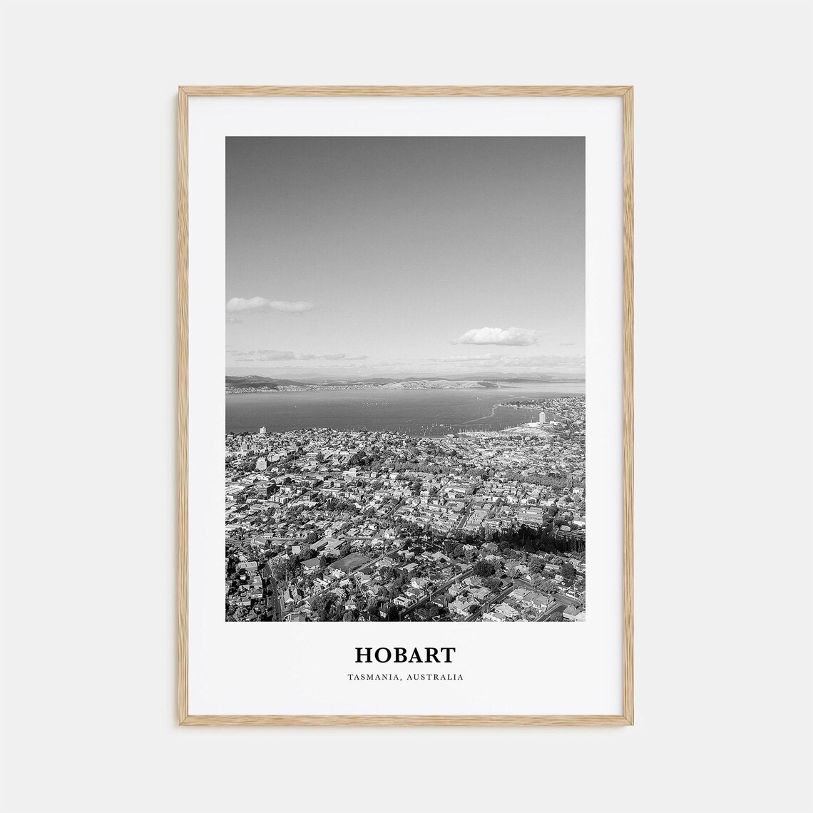 Hobart Tasmania Bay City Aerial Black and White Travel Poster