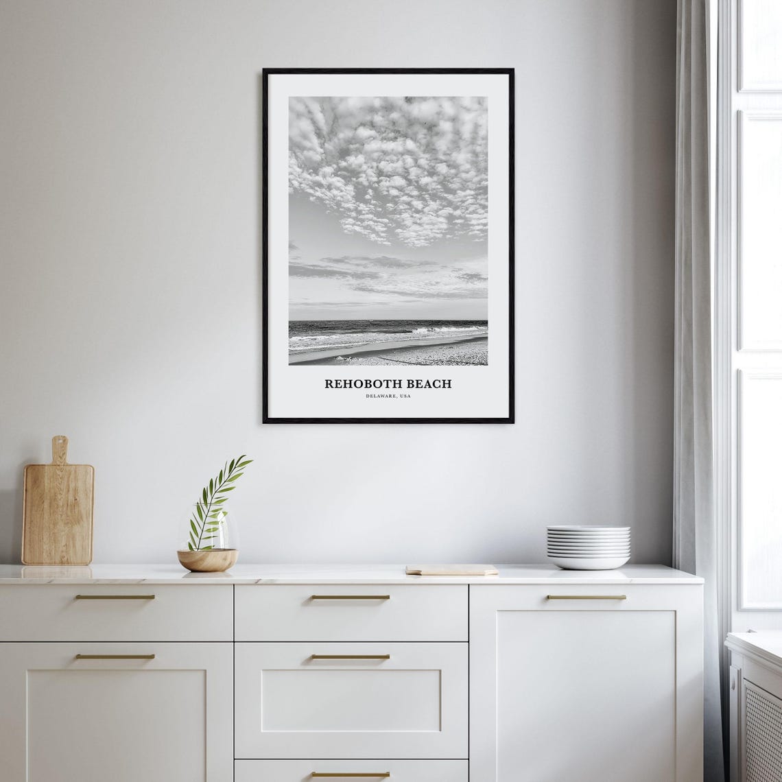 Rehoboth Beach Delaware Ocean Shoreline Black White Photo Poster - Image 2