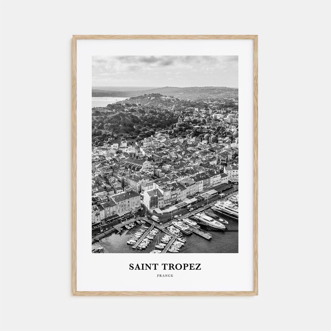 Saint Tropez France Marina And Old Town Aerial Black And White Poster