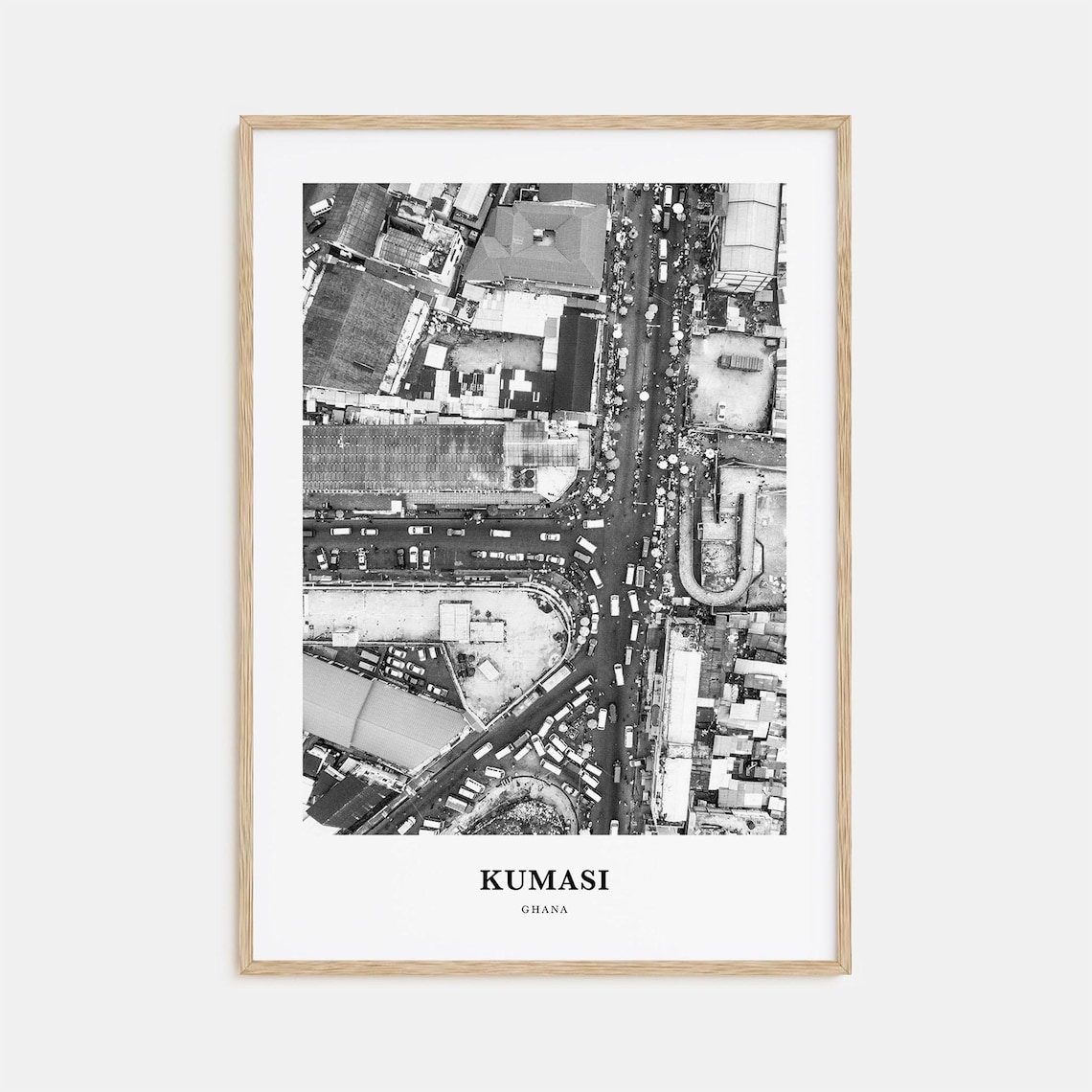 Kumasi Ghana Busy Market Street Aerial View Black and White Poster
